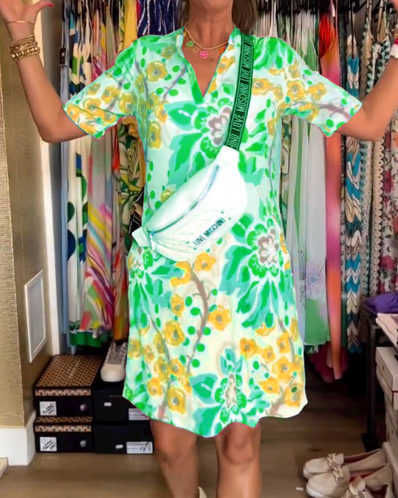 Robe À Manches Courtes Avec Imprimé Florale