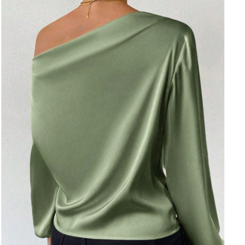 T-shirt à manches longues pour femme, pull asymétrique