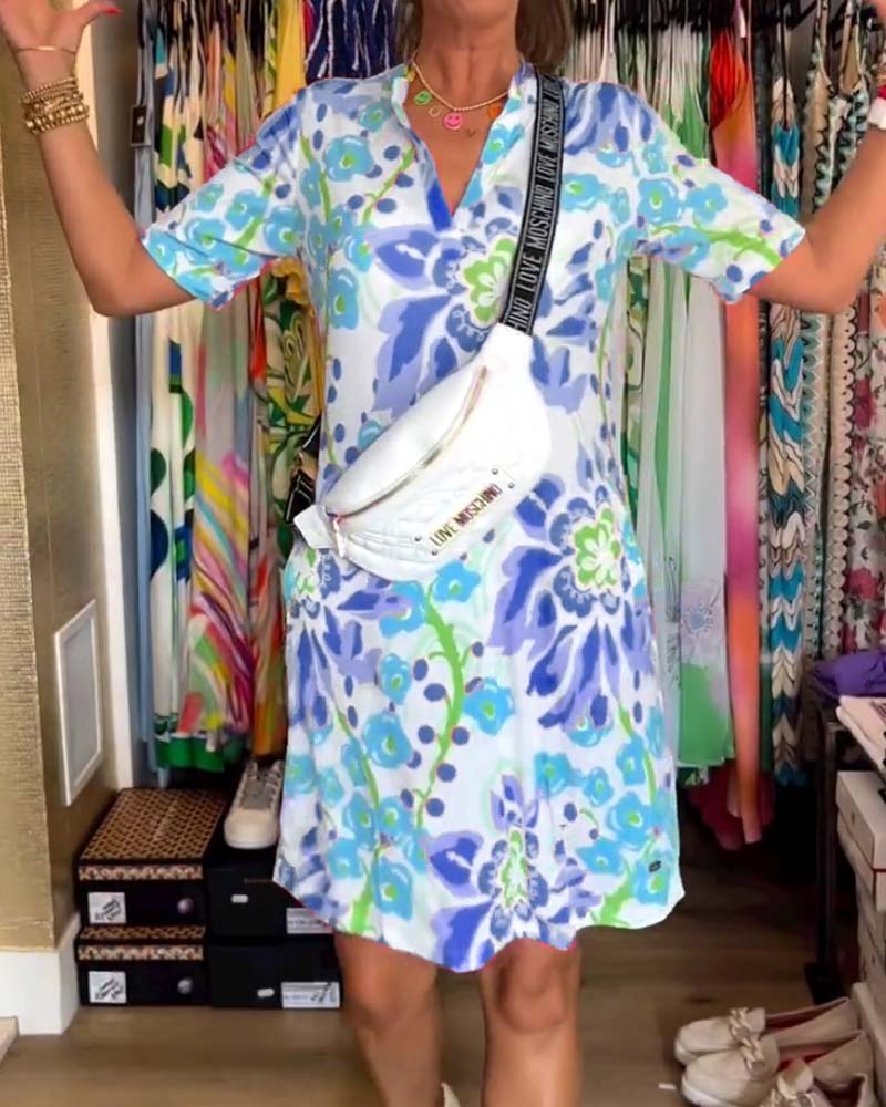 Robe À Manches Courtes Avec Imprimé Florale