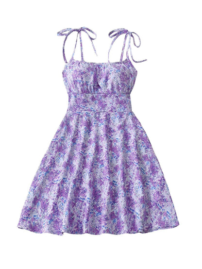 Floral Print Dress Summer Sweet A- Line Waist Trimming Dresses Women's Slimming Casual Clothing