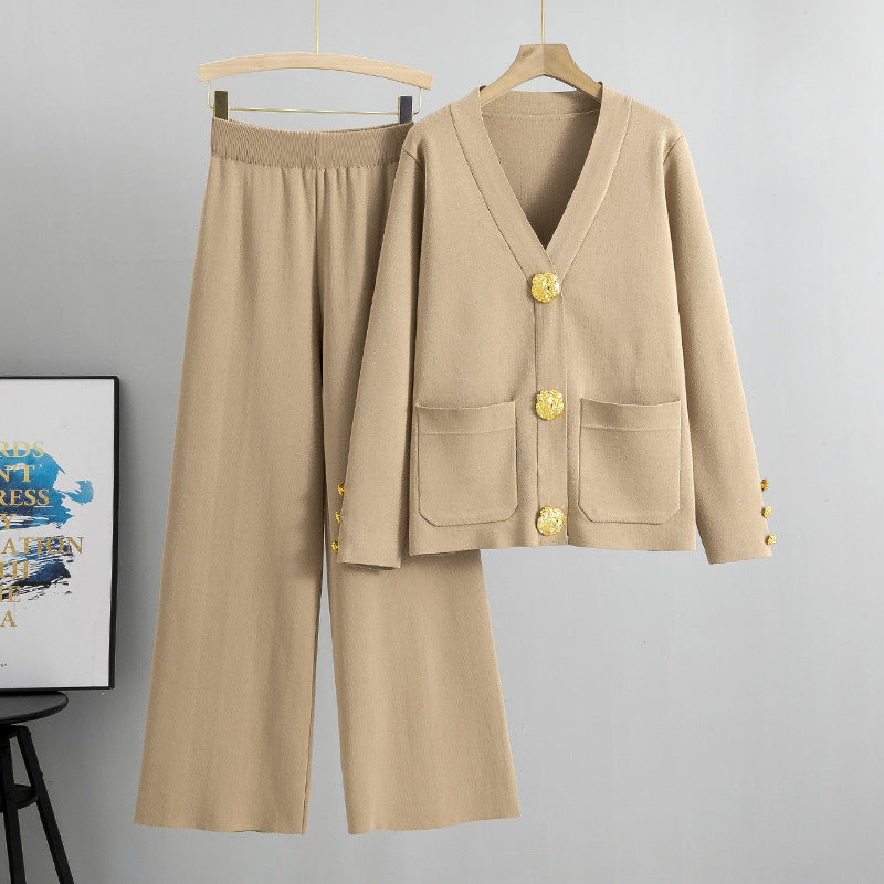 Ensemble Cardigan Femme en Maille – Chic Décontracté & Boucle Métallique
