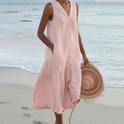 Robe Méline Mi-longue Boutonnée Sans Manches