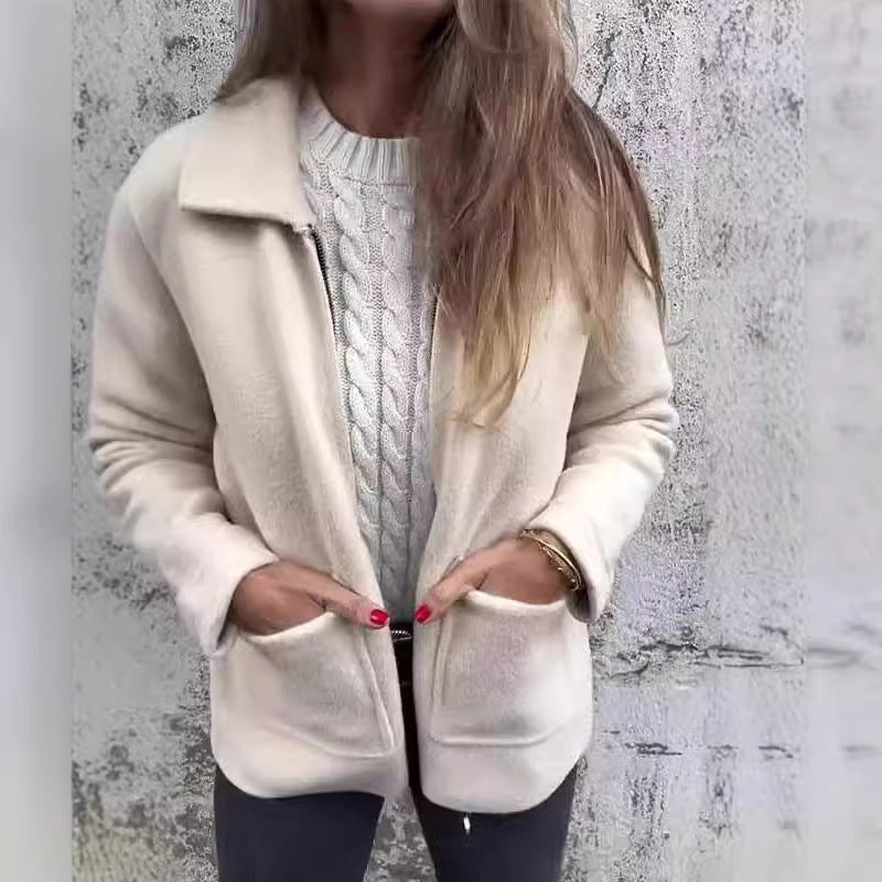 Veste Manteau Femme à Col Tailleur Zippée