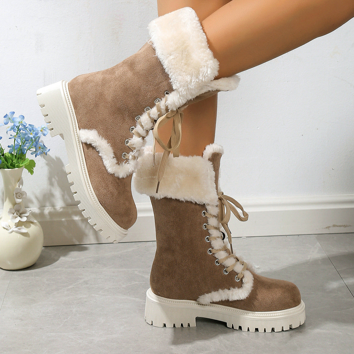 Bottes de Neige Femme à Lacets – Doublées Chaudes, Confortables