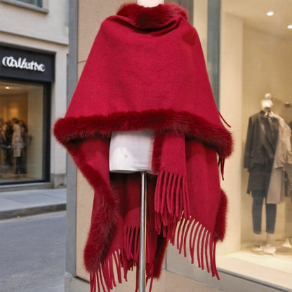 Cape en laine double face pour femme, en laine et cachemire filée