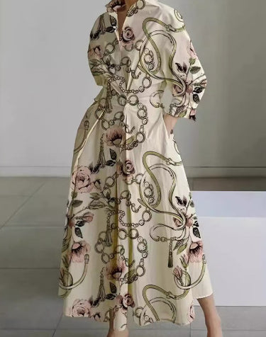 Long-sleeve Blouse Elastic Waist Swing Dress