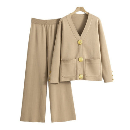 Ensemble Cardigan Femme en Maille – Chic Décontracté & Boucle Métallique
