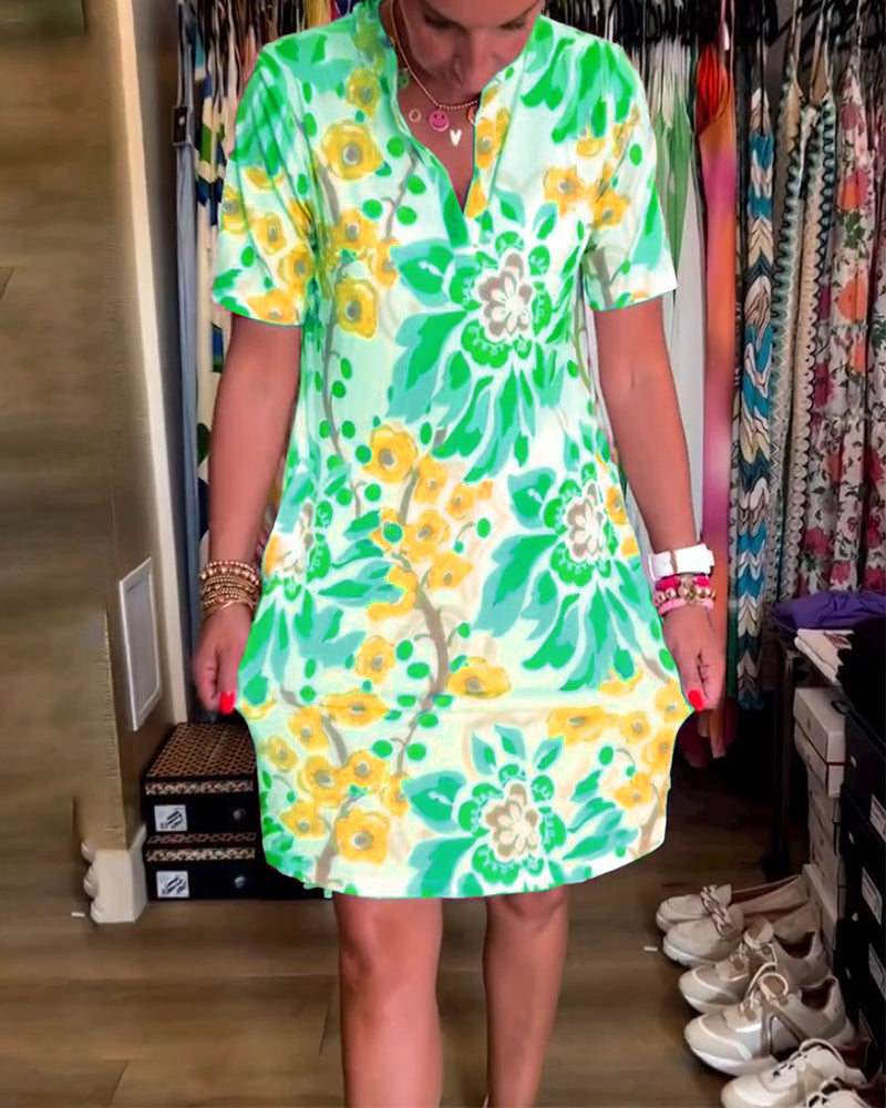 Robe À Manches Courtes Avec Imprimé Florale