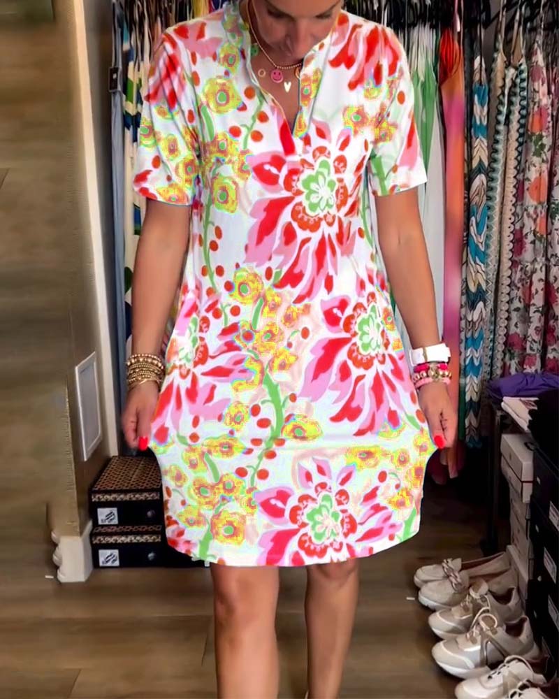 Robe À Manches Courtes Avec Imprimé Florale