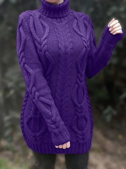 Pull-Robe À Col Roulé En Maille Torsadée Épaisse