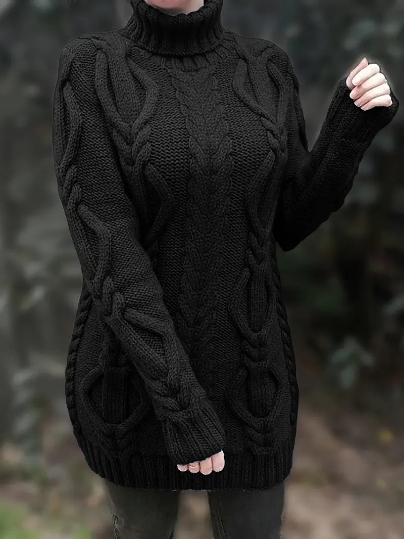 Pull-Robe À Col Roulé En Maille Torsadée Épaisse