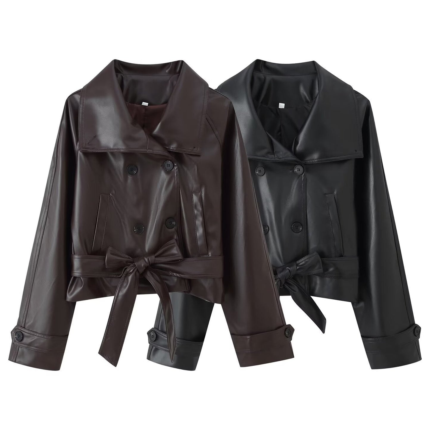 Manteau court en cuir à double boutonnage