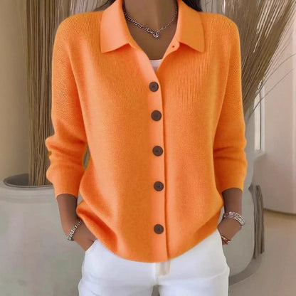 Cardigan-manteau à col revers tricoté à boutons pour femme