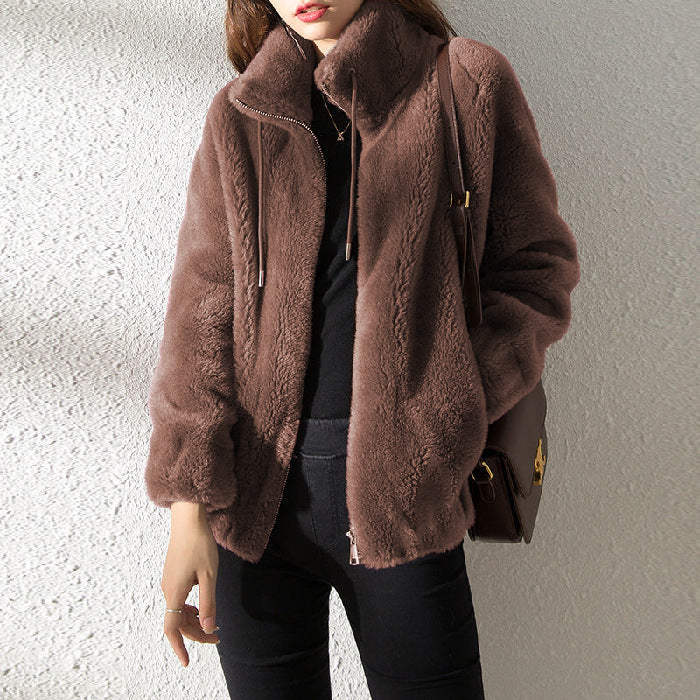 Cardigan Femme Polaire Double Face à Col Montant – Chaud & Confort Hiver