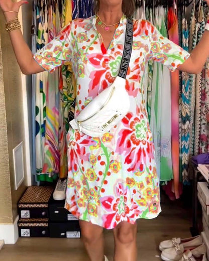 Robe À Manches Courtes Avec Imprimé Florale
