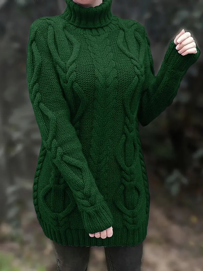 Pull-Robe À Col Roulé En Maille Torsadée Épaisse