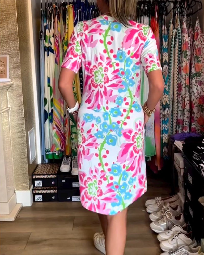 Robe À Manches Courtes Avec Imprimé Florale