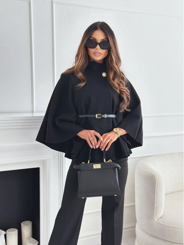 veste à col montant et manches chauve-souris avec ceinture