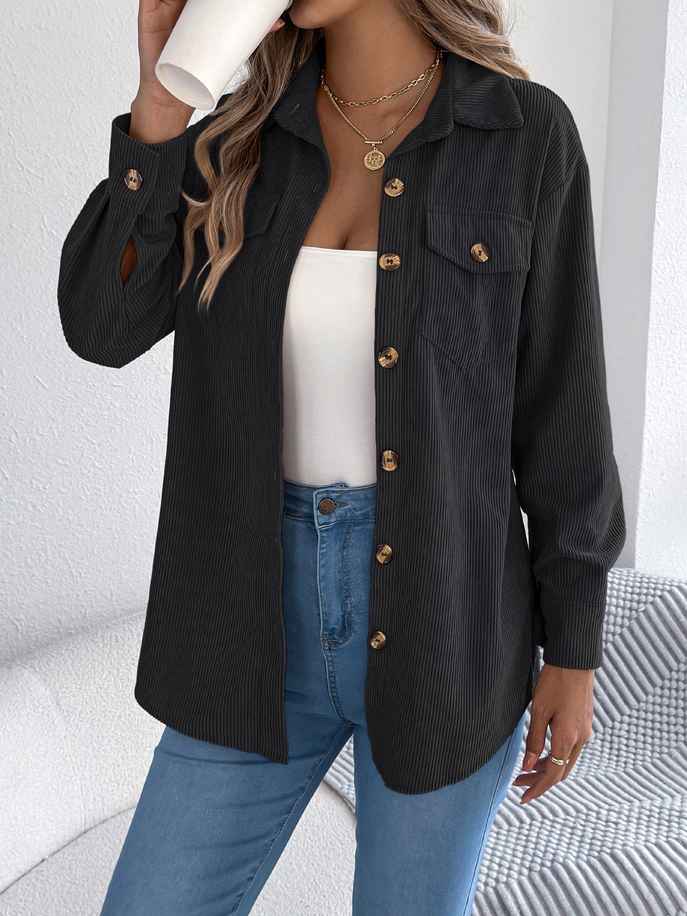 Veste mi-longue à manches longues