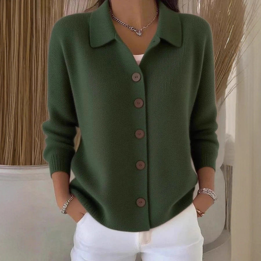 Cardigan-manteau à col revers tricoté à boutons pour femme