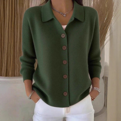 Cardigan-manteau à col revers tricoté à boutons pour femme