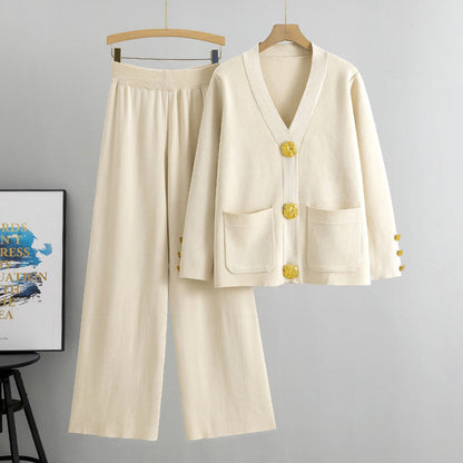 Ensemble Cardigan Femme en Maille – Chic Décontracté & Boucle Métallique