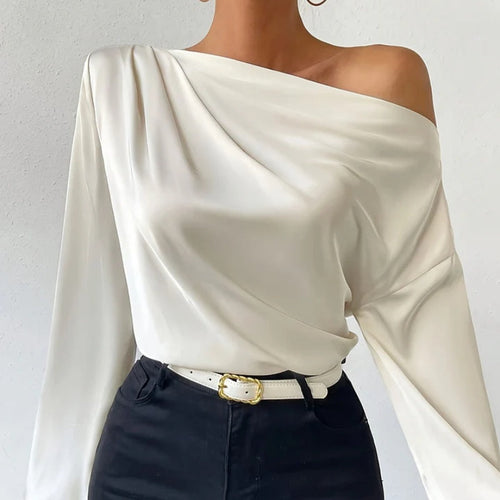 T-shirt à manches longues pour femme, pull asymétrique