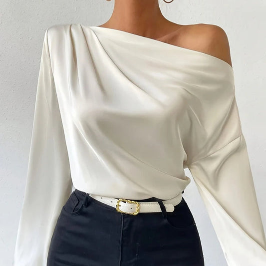T-shirt à manches longues pour femme, pull asymétrique