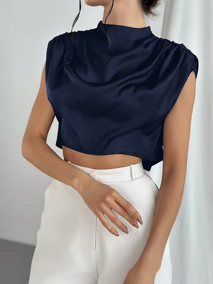 Crop Top Drapé En Satin