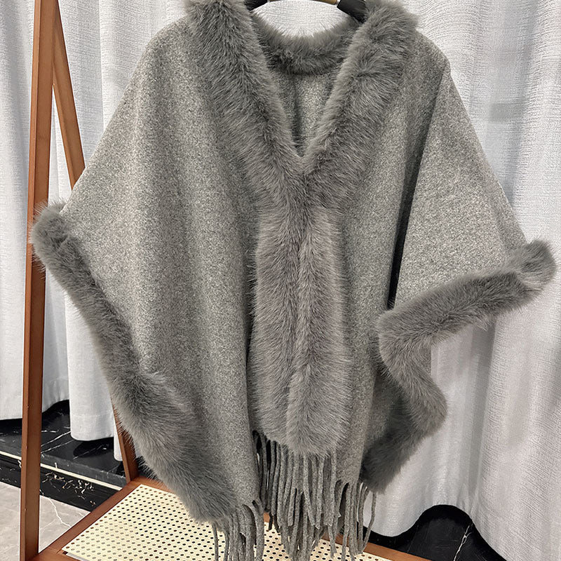 Cape en laine double face pour femme, en laine et cachemire filée