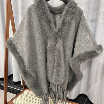 Cape en laine double face pour femme, en laine et cachemire filée