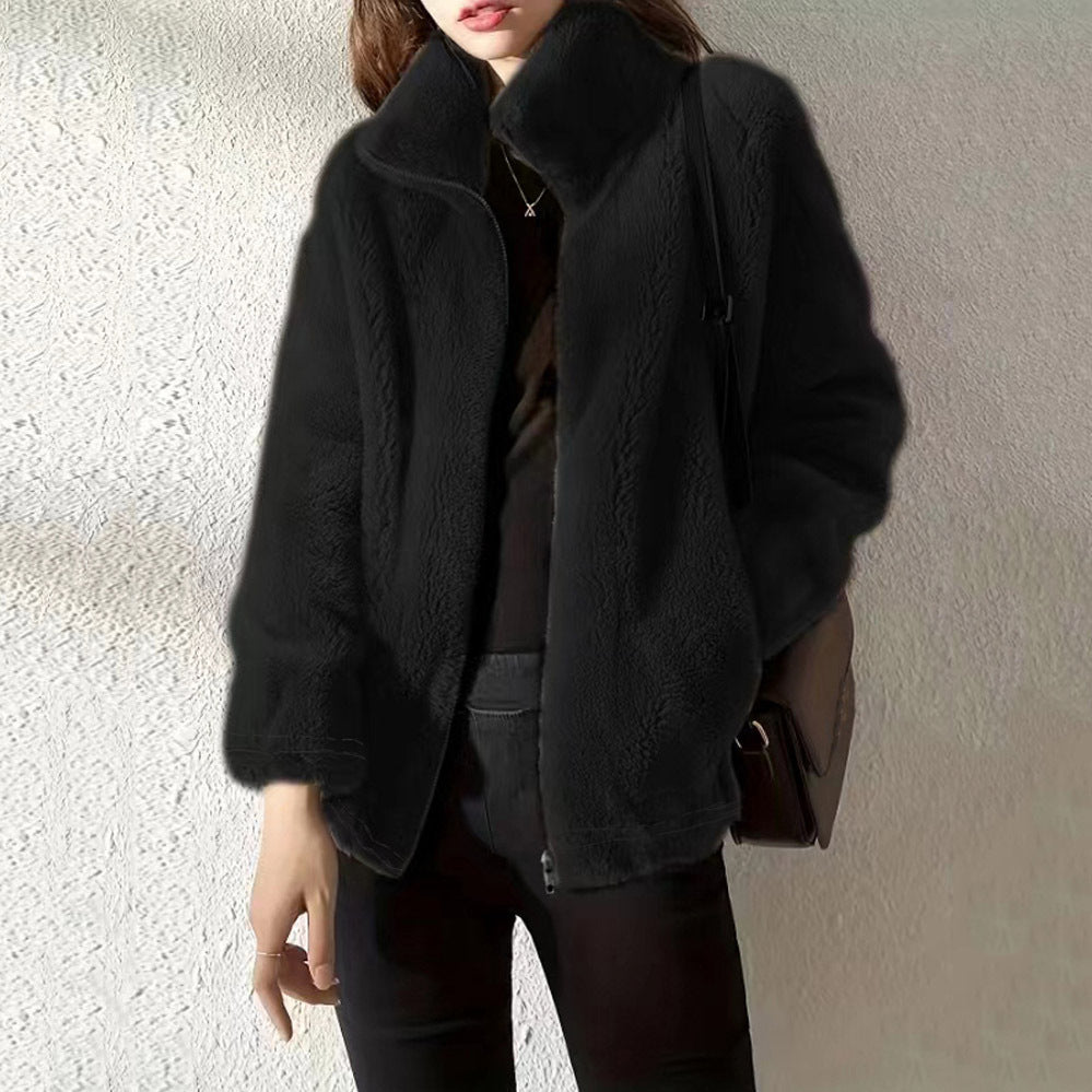 Cardigan Femme Polaire Double Face à Col Montant – Chaud & Confort Hiver