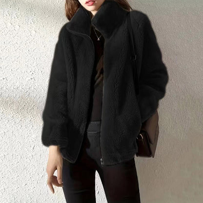 Cardigan Femme Polaire Double Face à Col Montant – Chaud & Confort Hiver