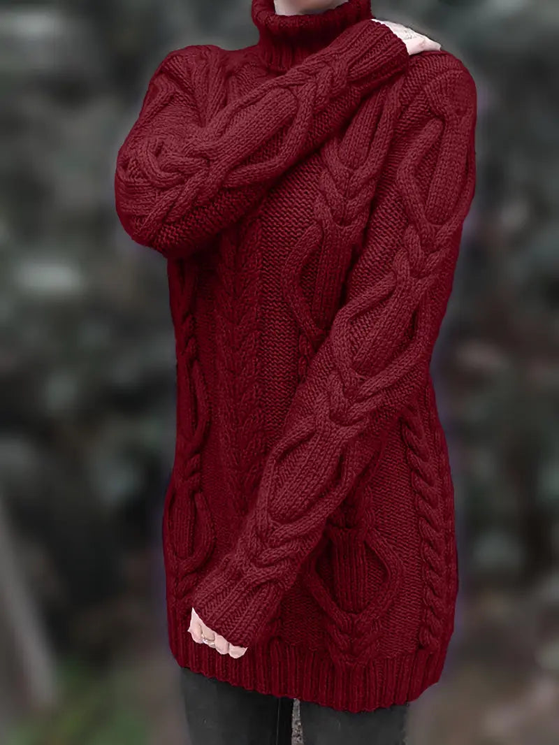 Pull-Robe À Col Roulé En Maille Torsadée Épaisse