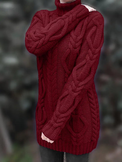 Pull-Robe À Col Roulé En Maille Torsadée Épaisse
