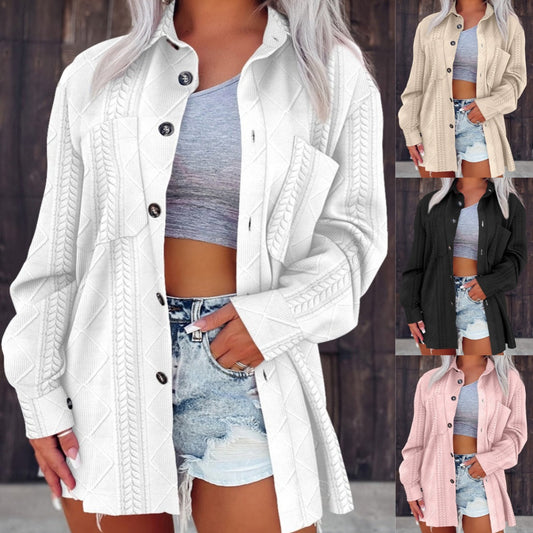 Veste  Femme en Maille à Col Polo – Boutonné, Couleur Unie & Élégance Hiver