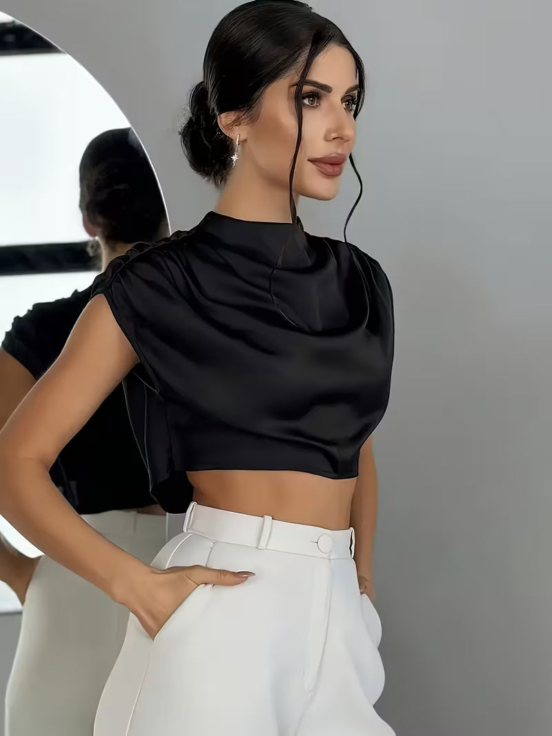 Crop Top Drapé En Satin