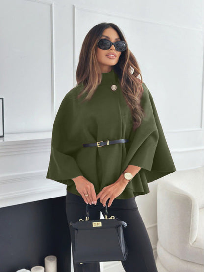 veste à col montant et manches chauve-souris avec ceinture