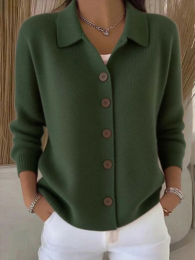 Cardigan-manteau à col revers tricoté à boutons pour femme