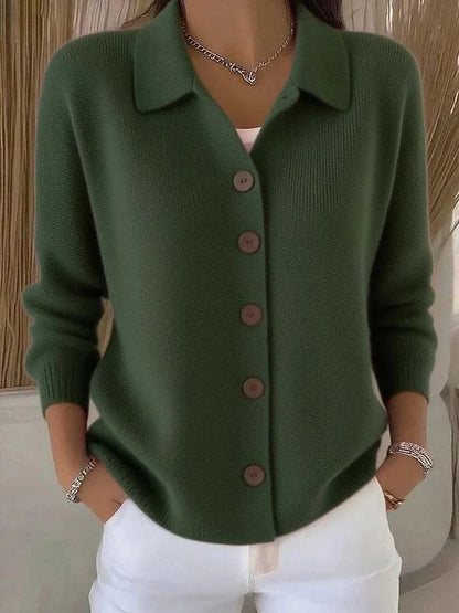 Cardigan-manteau à col revers tricoté à boutons pour femme