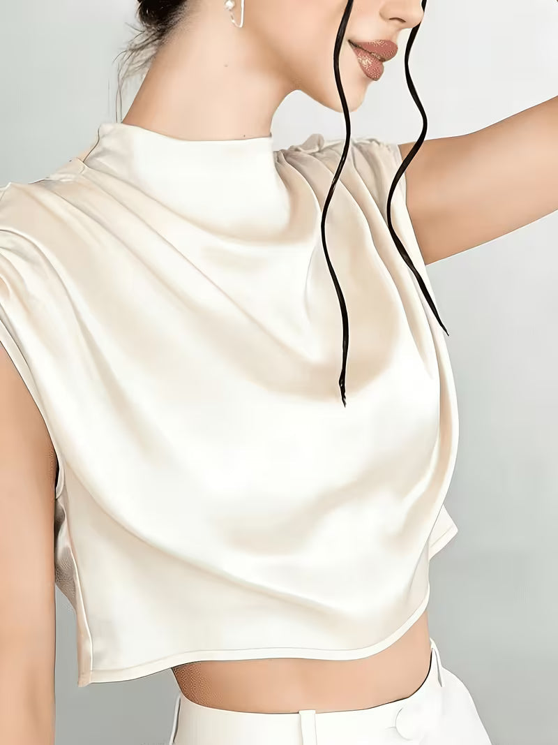 Crop Top Drapé En Satin