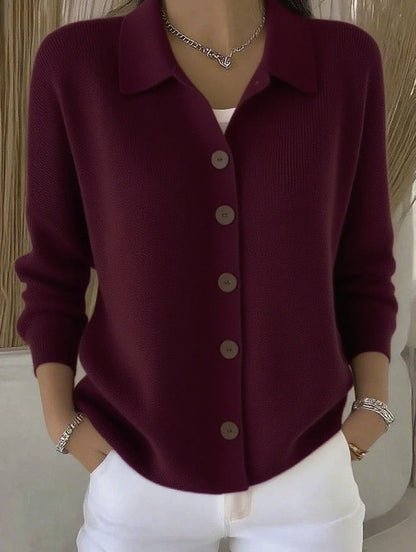 Cardigan-manteau à col revers tricoté à boutons pour femme