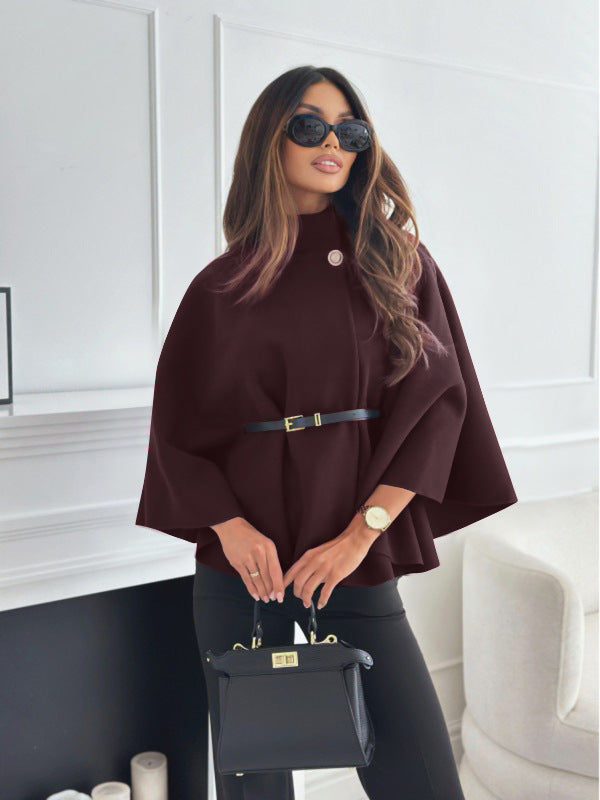 veste à col montant et manches chauve-souris avec ceinture