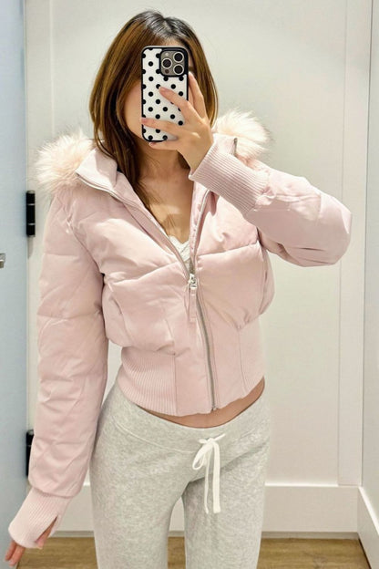 Veste Femme Courte à Capuche et Col