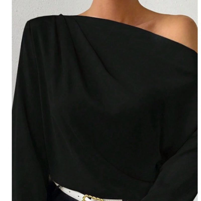 T-shirt à manches longues pour femme, pull asymétrique