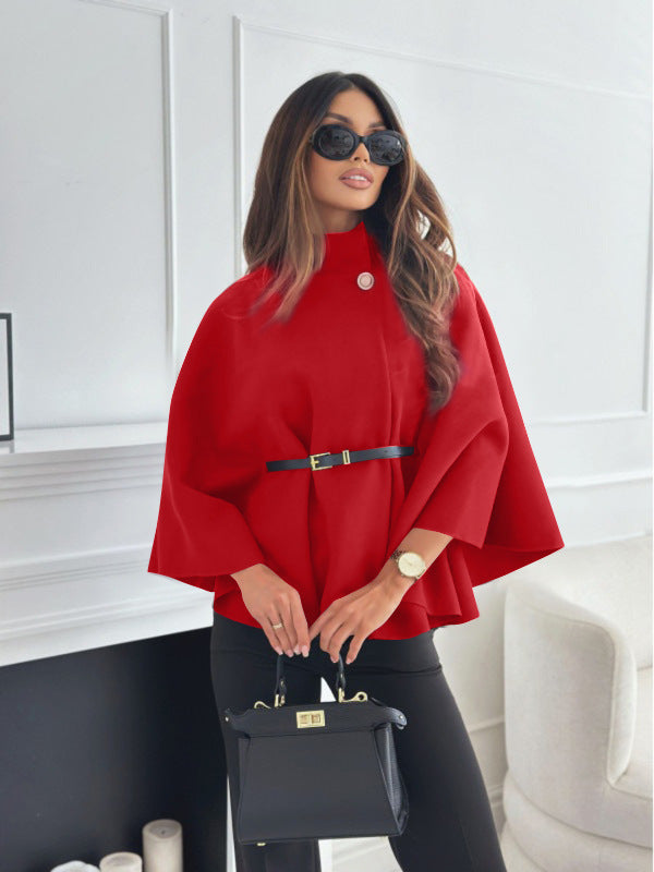 veste à col montant et manches chauve-souris avec ceinture