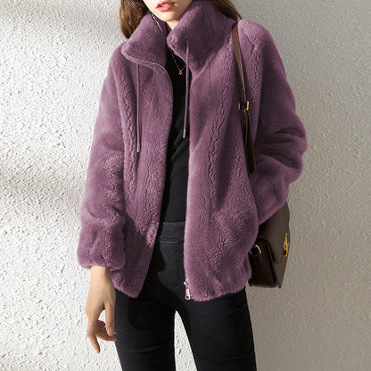 Cardigan Femme Polaire Double Face à Col Montant – Chaud & Confort Hiver