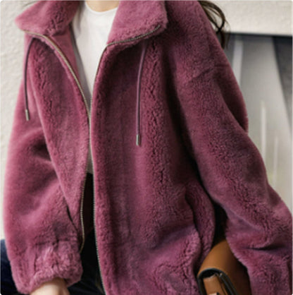 Cardigan Femme Polaire Double Face à Col Montant – Chaud & Confort Hiver