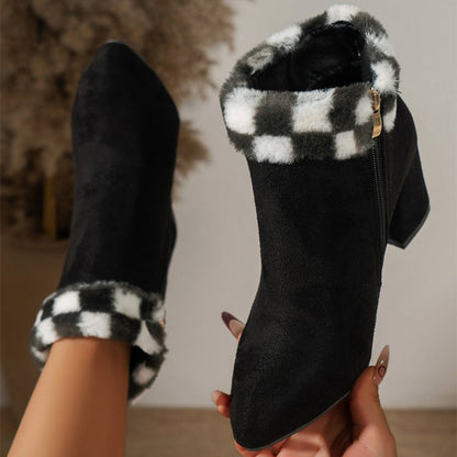Bottines Femme à Carreaux – Chaudes, Chic & Polyvalentes