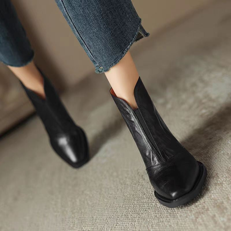 Bottines Femme à Bout Carré – Style Rétro Chic & Confortable